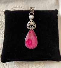 ANCIEN PENDENTIF ARGENT MASSIF - VÉRITABLE ÉNORME RUBIS - PERLE - ART DÉCO