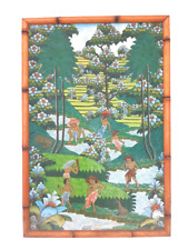 Superbe Tableau Ancien Bali Artiste Balinais signé Début XXème Cadre bambou