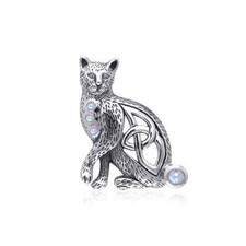Celtique Chat 925 Pendentif Argent Massif Choix De Gemme Animal Totem Bijoux