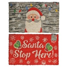 Noël Extérieur Tapis de Porte Coco Santa Stop Here Ou Fairy Lumières 35x65cm