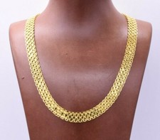 10mm Coupe Diamant Bismark Chaîne Collier 14K Jaune Plaqué Or Argent 925 Italie