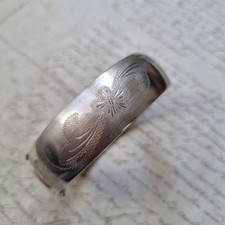 Bracelet Manchette Argent Massif Ancien 1900 Décor Floral Silver Bangle