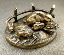 Ancien Bronze Famille Lapins
