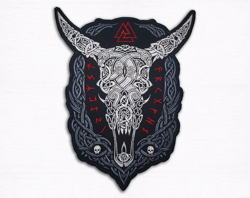 Viking bull skull back - skull, patch