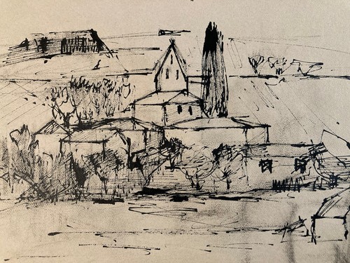Beau dessin fusain village - dessin,