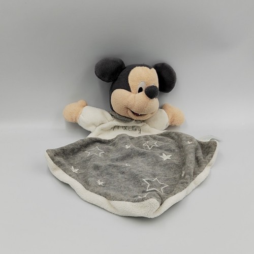 Doudou plat mickey gris blanc - doudou,