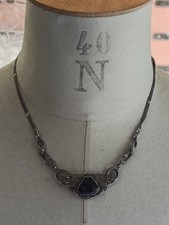 Collier Argent Massif Marcassite & Pierre à Identifier 14,2 g - 42 cm Bijoux