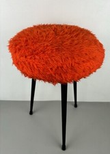Vintage Tabouret Moumoute Orange Tripode 