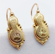 Dormeuses victorienne or rose 18k goutte et décorations ciselées (circa 1880)