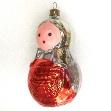 Ancienne grande poupée vintage en verre ornement sapin de Noël ukrainien déco...