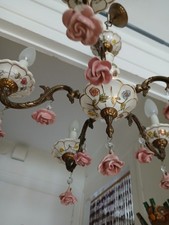 Lustre italien en porcelaine, roses romantique antiquité