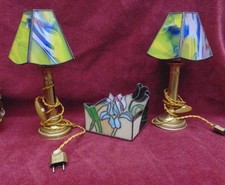 rare magnifique ancienne 2 lampe et  pot en verre style TIFFANY bon état