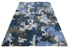 Tapis Moderne Bleu Beige Gris 100% Laine 160X230 Cm T905