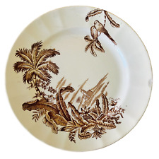 Assiette sur pied plat Longchamp Exotique  faïence Terre de Fer oiseaux 24 cm