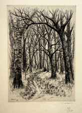 Sous Bois JEAN FRELAUT Gravure EAU FORTE 47/108 Arbres 1942