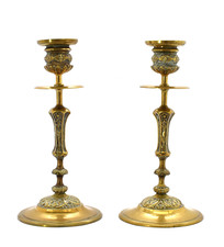 Paire bougeoirs bronze doré