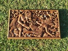 Grande Sculpture Bois , Haut Relief . Asie Ancien . Tableau .