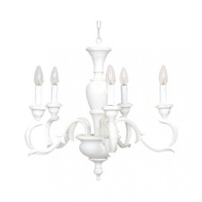 Lustre Classique en Bois Blanc Shabby Chic 5 Lumières en Forme de S 807/5