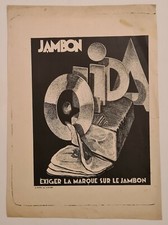 Jambon Olida 1929 Affiche Originale Gastronomie Art Déco	