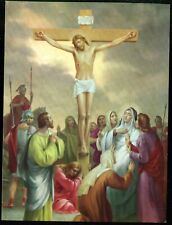 Antique Religious Large Chromo Print jesus on the cross