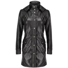 Veste à capuche trench-coat femme noir 100 % cuir d'agneau génial tenue de fête