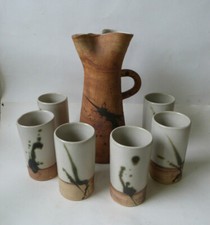 service broc pichet et verres en céramique poterie de la colombe Vallauris