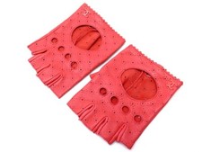 NEUF GANTS CHANEL MITAINES LOGO CC A0714 EN CUIR PERFORE FINGERLESS GLOVE 990€
