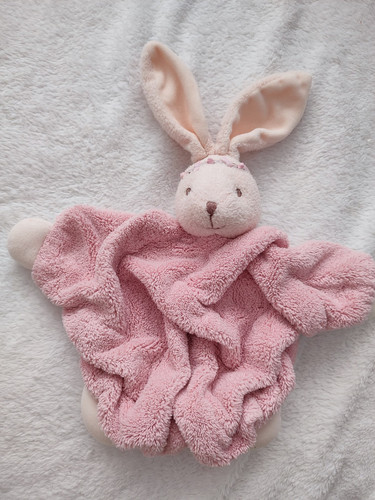 Doudou plat lapin rose - , plume