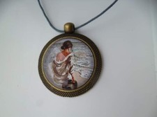 collier pendentif bronze cabochon Femme Bord De Mer 25mm pochette cadeau offerte