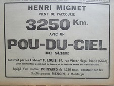 8/1935 PUB F LOUIS MOTEUR POINSARD MENGIN MONTARGIS POU DU CIEL MIGNET FRENCH AD
