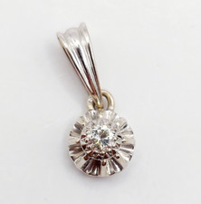 Pendentif art deco or blanc 18k diamant taille brillant 0,15 carats