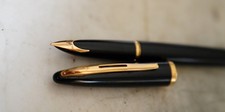 STYLO PLUME WATERMAN CARENE EN LAQUE NOIRE - PLUME OR MASSIF 18 CARATS - MOYENNE