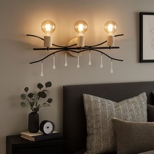 Applique Murale Lampe De Chambre 3 Flammes Bois Couleur Naturelle Verre B 76 Cm