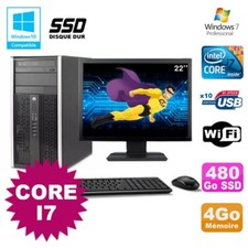 Lot PC Tour HP Elite 8200 Core I7 3,4Ghz 4Go 480Go SSD Graveur WIFI W7 + Ecran 2