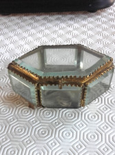 ANCIENNE Petite  Boîte Coffret à Bijoux en Laiton et Verre Biseauté Napoléon III