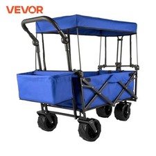 VEVOR Chariot Pliable Toit Bleu 4 Roues Jardin 100kg Plage Pique-Nique Camping