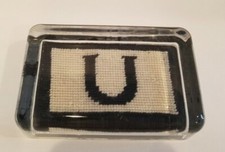 Jonathan Adler - Petit Point Handmade Wool And Glass Paperweight Letter “U” NEW