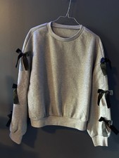 RARE sweat femme gris femme sans marque taille M avec nœuds noirs en satin 