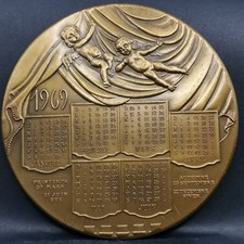 MEDAILLE BRONZE 95mm 348g CALENDRIER 1969