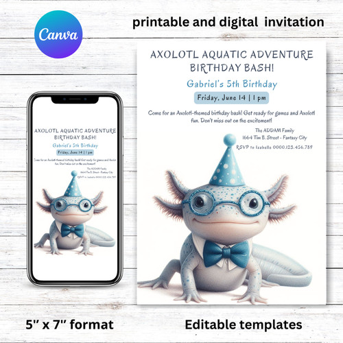 Axolotl birthday invitation - birthday,