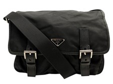SAC A MAIN PRADA BESACE EN TOILE NYLON ET CUIR NOIR BANDOULIERE HAND BAG 1700€