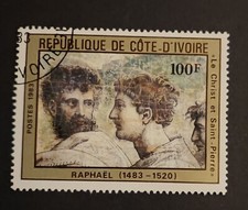 TIMBRE COTE D'IVOIRE 1983 ART RAPHAEL 1483-1520 LE CHRIST ET SAINT-PIERRE