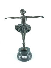 Ballerine Statue En Bronze avec Base en Marbre Noir Décor Cadeau Danse Classique