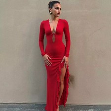 Longue robe rouge sexy avec - rouge,