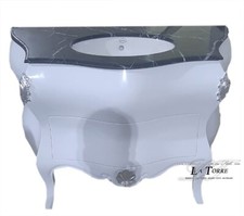 Meuble de Salle Bain Louis XV Argent Blanc Marbre Noir Dôme Baroque Moderne Mi02