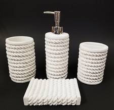 Neuf 4 PC Set 3D Corde Emballé Résine Blanc Distributeur de Savon + Verre + Plat