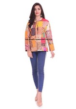 Soie Veste Patchwork Femme Vintage Style Indien Tribal Réversible Veste Courte