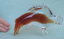 Sauvage Cochon / Art Verre Main Soufflé Figurine Ukrainien Urss 7 " Vintage