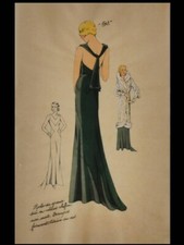 MODE ART DECO, ROBE DE GRAND SOIR 1933- POCHOIR SUR CALQUE, LES CROQUIS DE PARIS