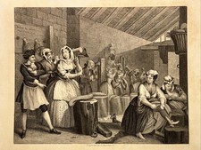 The Harlot’s Progress Bridewell Scene William Hogarth Antique Stahlstich...